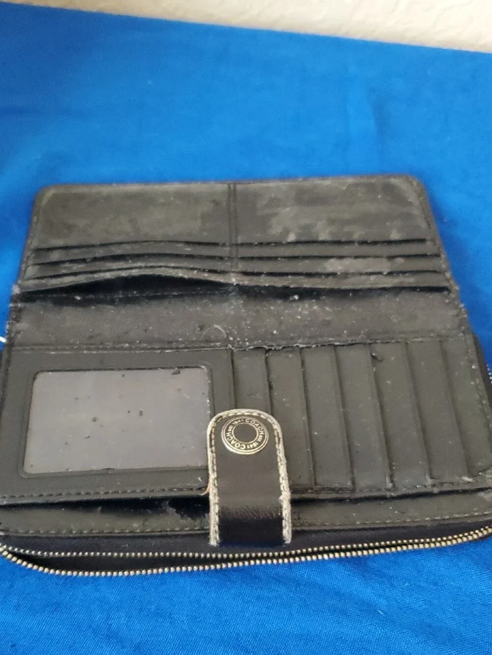 Vintage Coach Signature Canvas Checkbook Wallet Black Flap French Purse